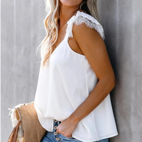 New Eyelash Lace Cap Sleeve Dressy Tank Top - Picture 7 of 8